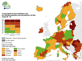 Bruxelles passe de rouge foncé à rouge sur la carte européenne