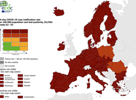 Presque toute l'Europe en rouge foncé sur la carte de l'ECDC