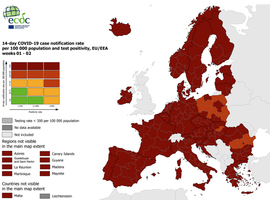 Seules quelques régions en Europe de l'Est échappent au rouge foncé sur la carte de l'ECDC