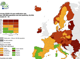 La Belgique en rouge (foncé) sur la carte Covid européenne